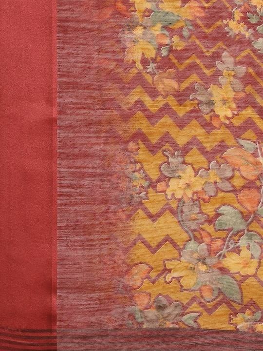 ZERESOUQ-Red-Cotton-Blend-Printed-Classy-Saree