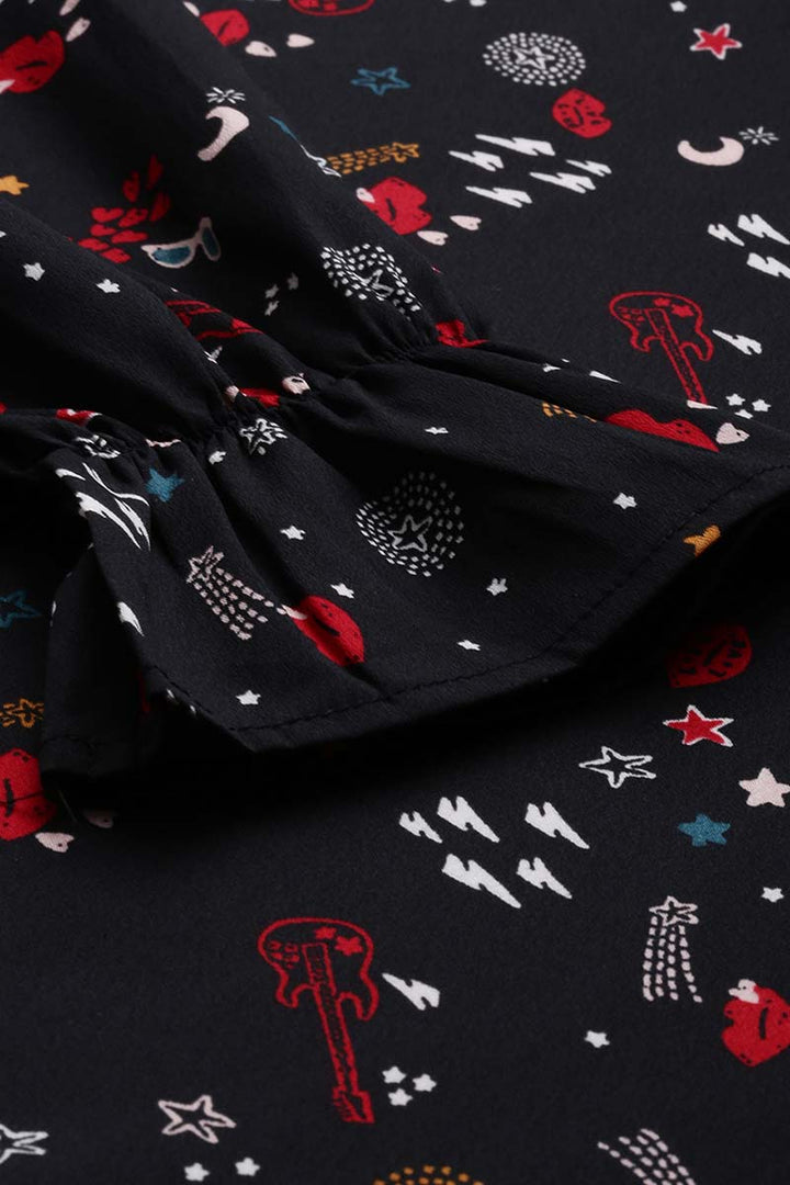 ZERESOUQ-Black-Crepe-Conversational-Printed-Crop-Top