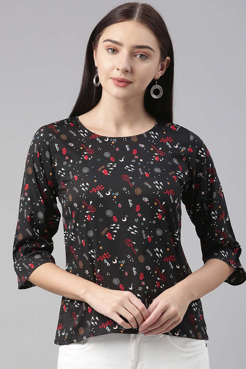 ZERESOUQ-Black-Crepe-Conversational-Printed-Crop-Top