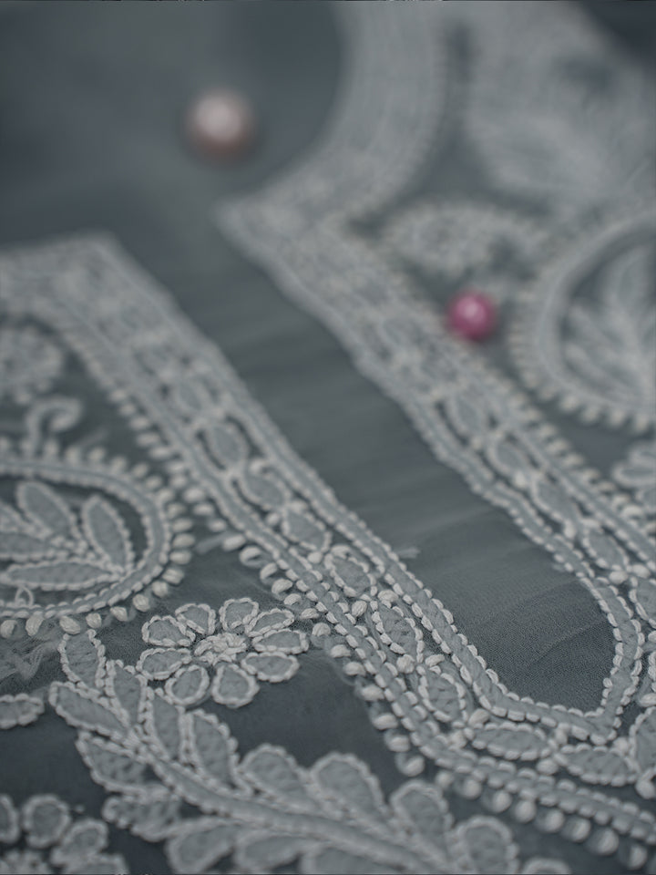 Grey Chikankari Unstitched Dress Material