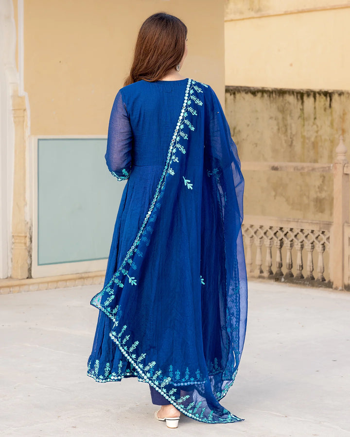 Indigo-Blue-Kota-Dori-Aari-Work-3-Piece-Kurta-Set