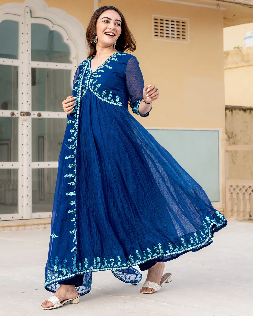 Indigo-Blue-Kota-Dori-Aari-Work-3-Piece-Kurta-Set