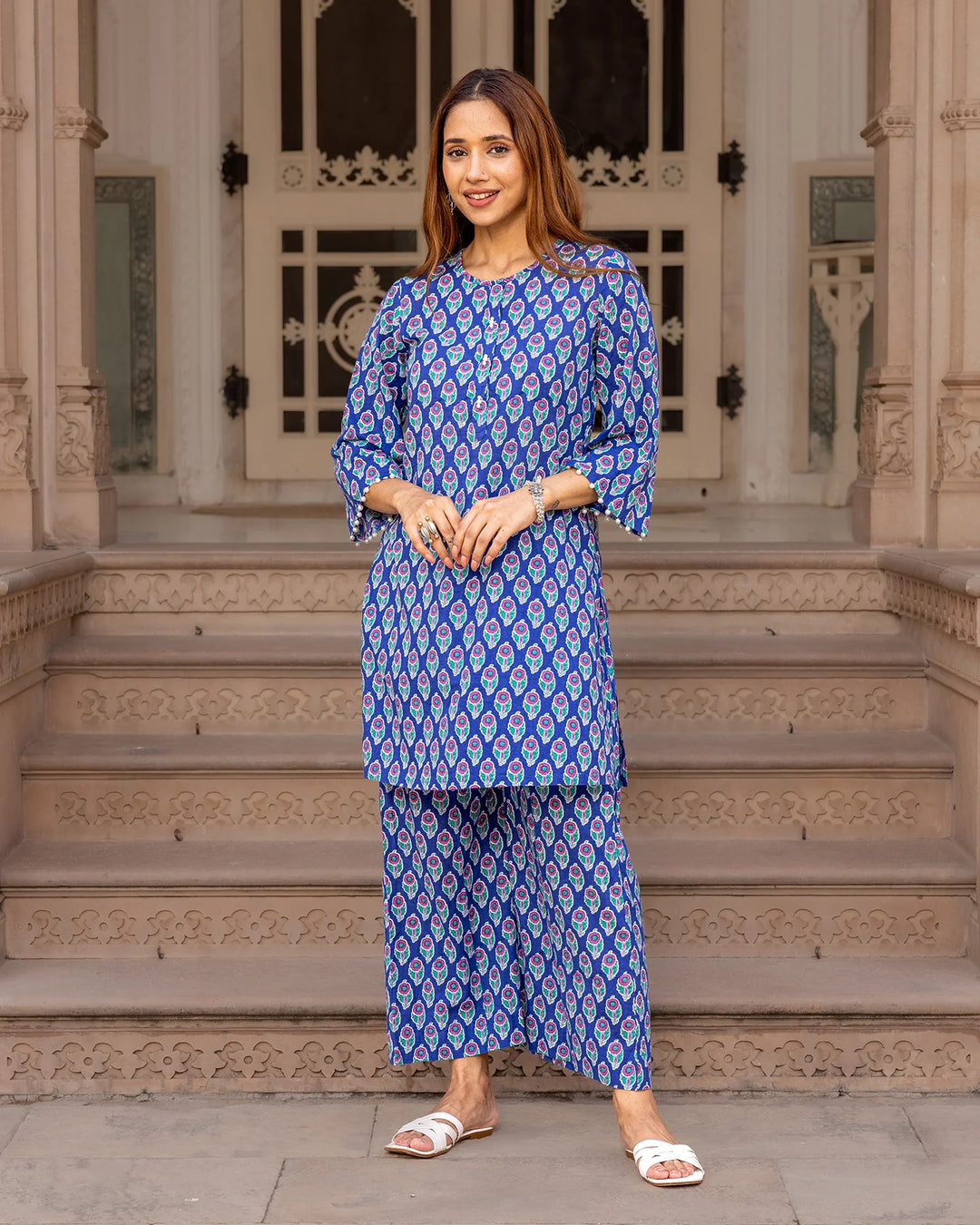 Blue-Cotton-Printed-Straight-2-Piece-Kurta-Set