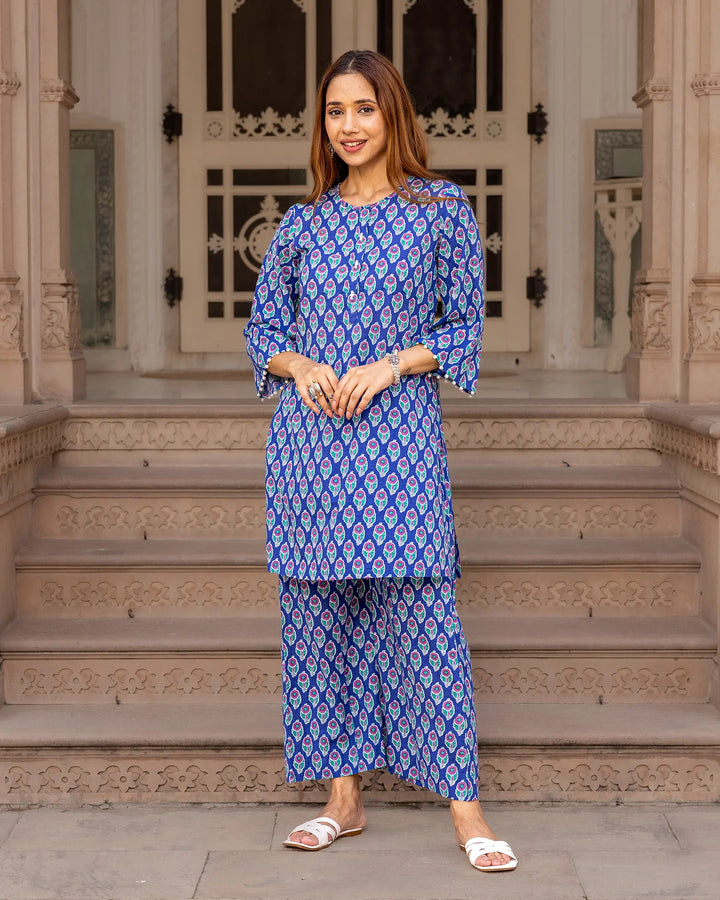 Blue-Cotton-Printed-Straight-2-Piece-Kurta-Set
