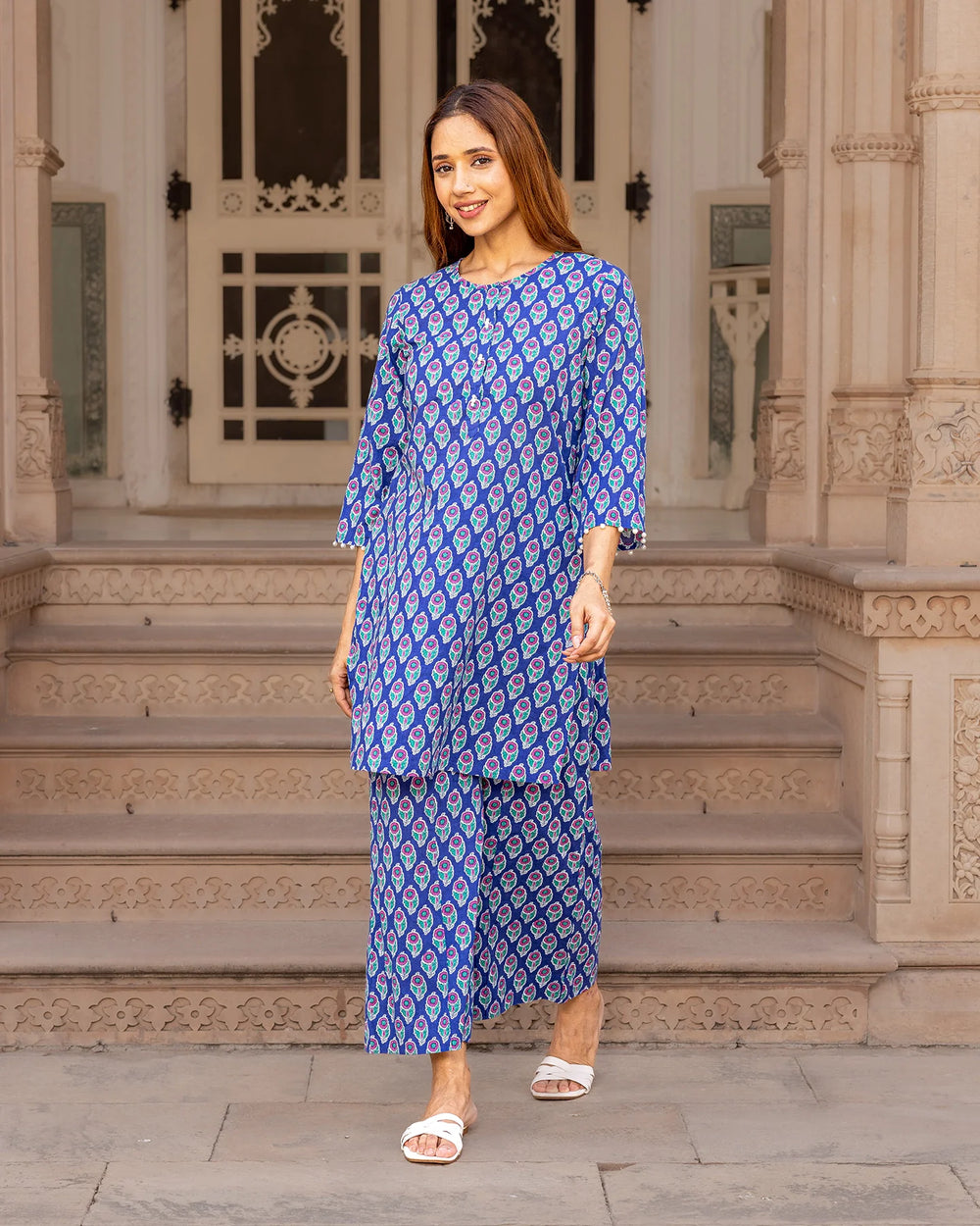 Blue-Cotton-Printed-Straight-2-Piece-Kurta-Set