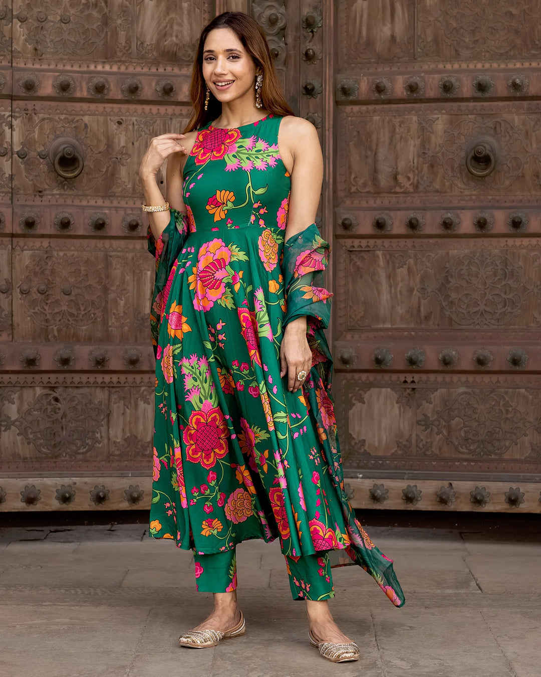 Sage-Green-Muslin-Florian-Umbrella-3-Piece-Kurta-Set