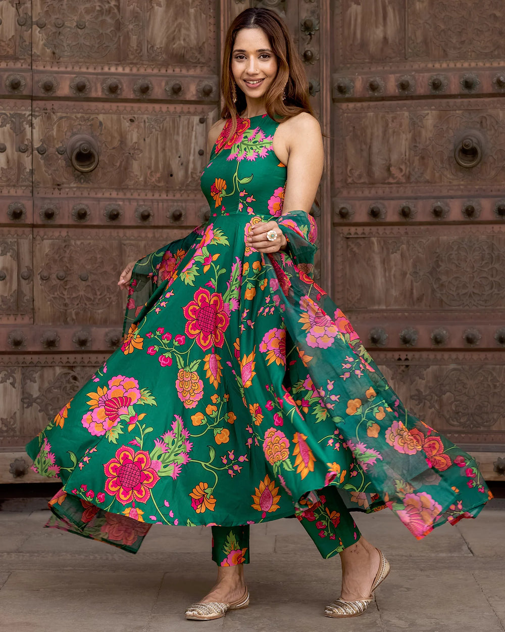 Sage-Green-Muslin-Florian-Umbrella-3-Piece-Kurta-Set