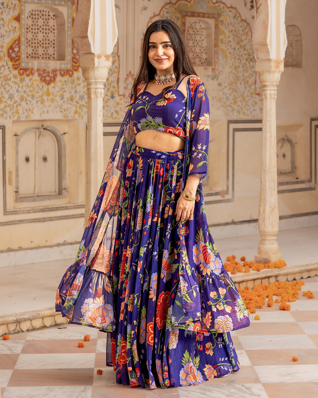 Blue-Georgette-Florian-Jacket-3-Piece-Lehenga-Set