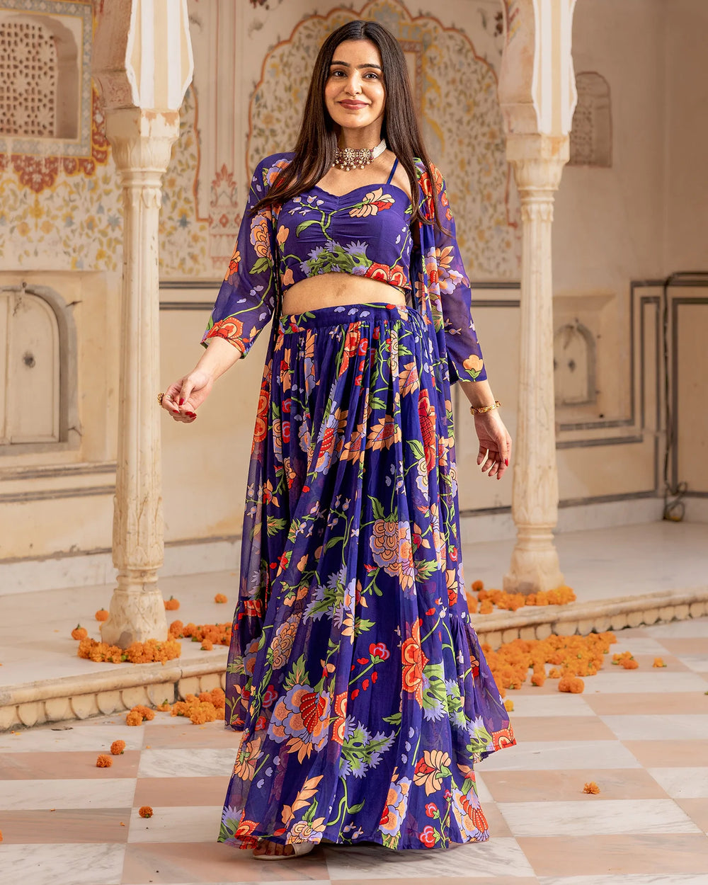 Blue-Georgette-Florian-Jacket-3-Piece-Lehenga-Set