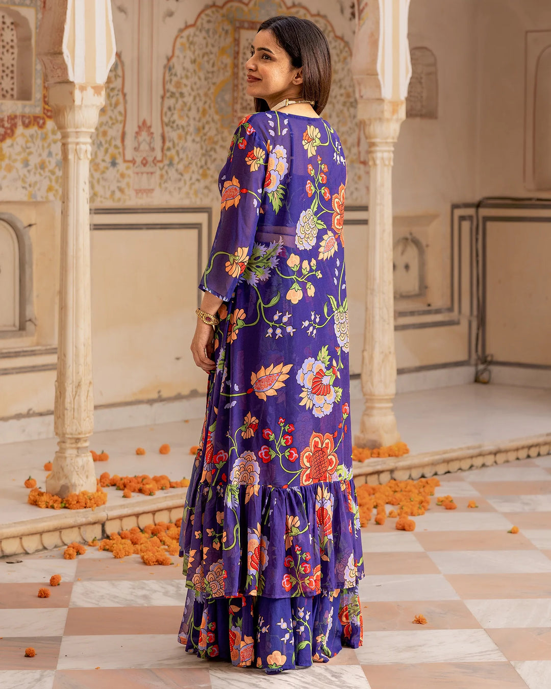 Blue-Georgette-Florian-Jacket-3-Piece-Lehenga-Set
