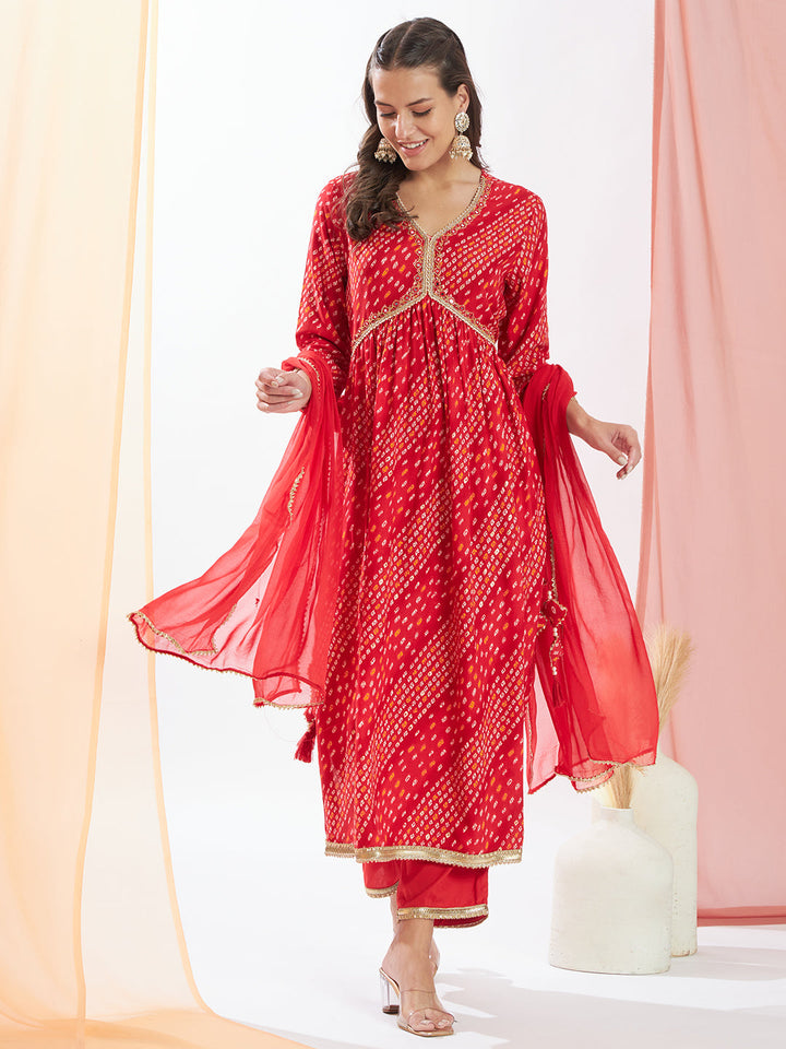 Red-Cotton-Blend-Bandhani-Printed-3-Piece-Kurta-Set