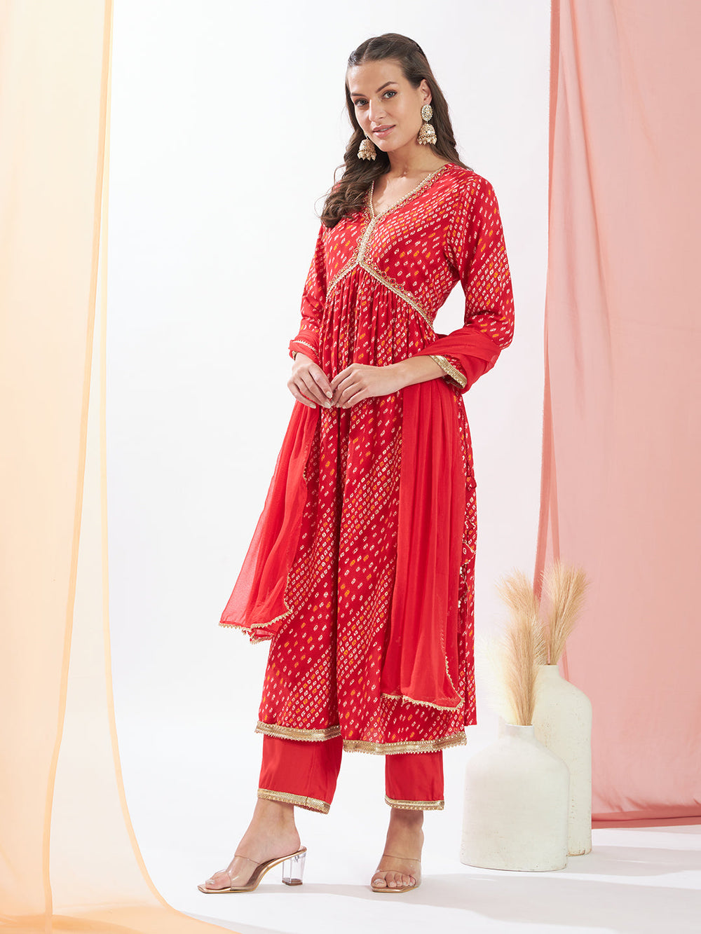 Red-Cotton-Blend-Bandhani-Printed-3-Piece-Kurta-Set