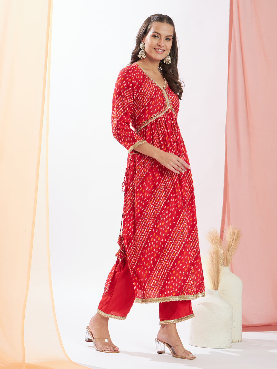 Red-Cotton-Blend-Bandhani-Printed-3-Piece-Kurta-Set