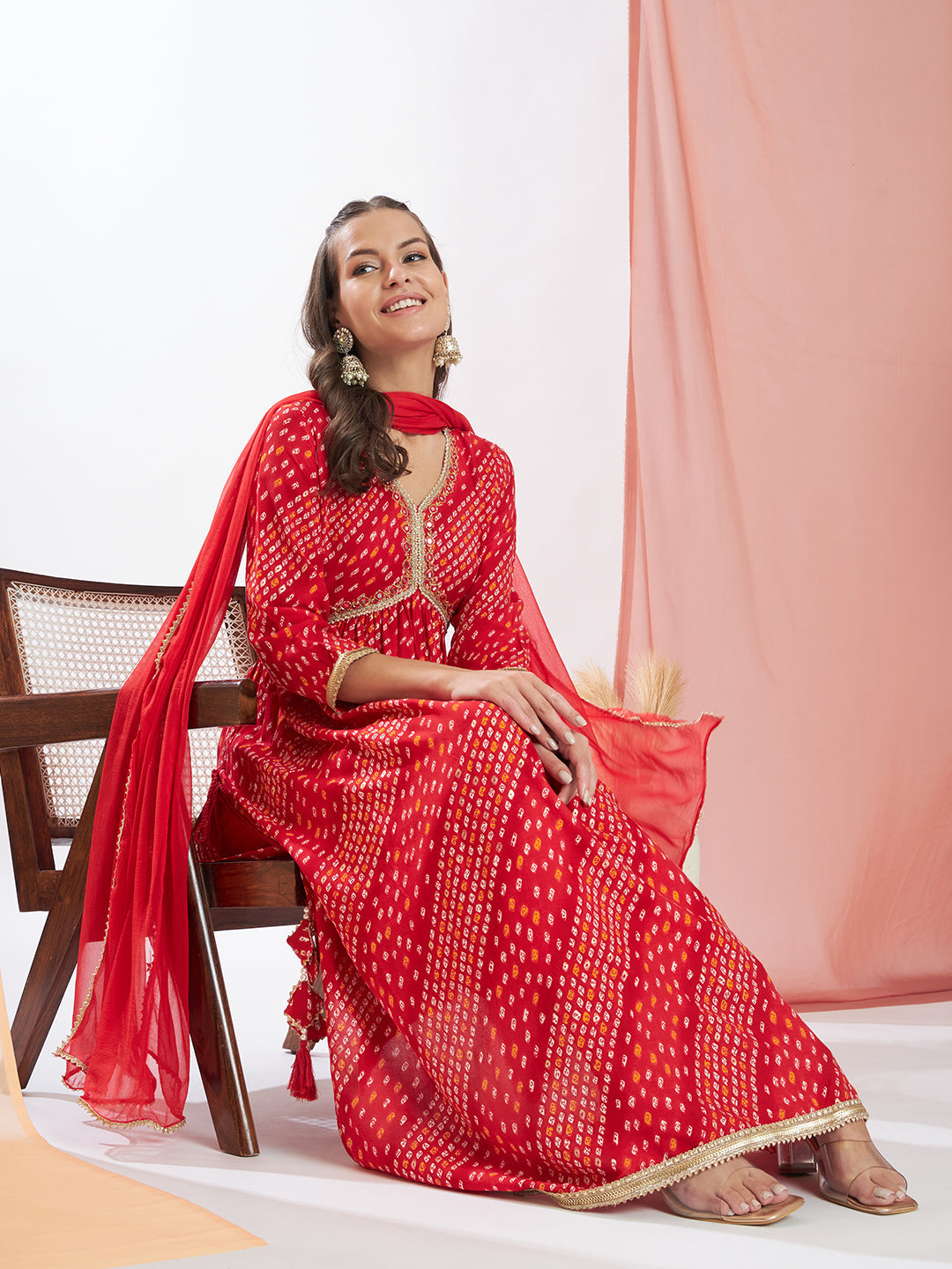 Red-Cotton-Blend-Bandhani-Printed-3-Piece-Kurta-Set