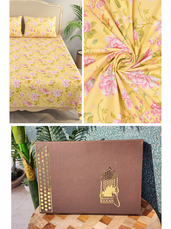 Yellow-Bedsheet-Set-Gift-Box-(Bedsheet-With-2-Pillow-Covers)