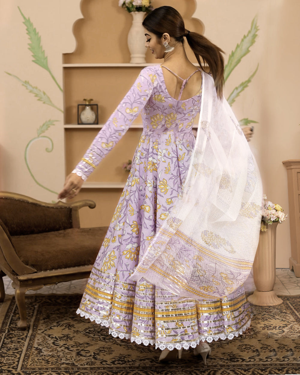 Purple-Cotton-Handblock-Printed-3-Piece-Anarkali-Set