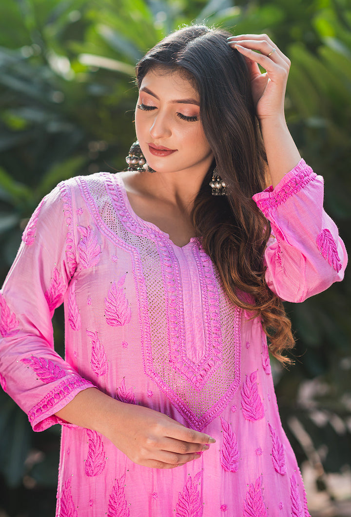 Roop-Pink-Muslin-Mukaish-Ombre-Kurta