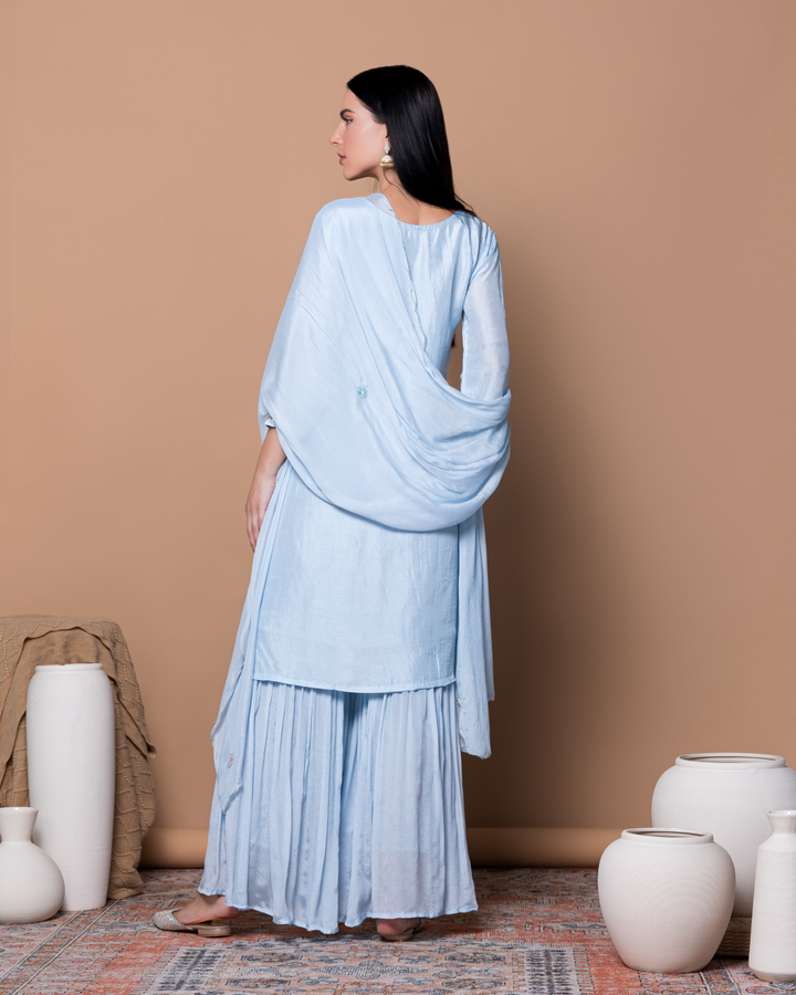 Blue Dola & Chiffon Silk Ishika Kurta Set 