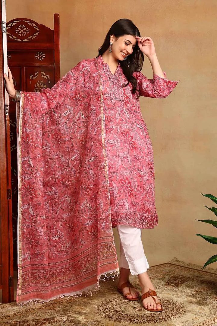 Pink-Kota-Doria-Hand-Block-Printed-Kurta