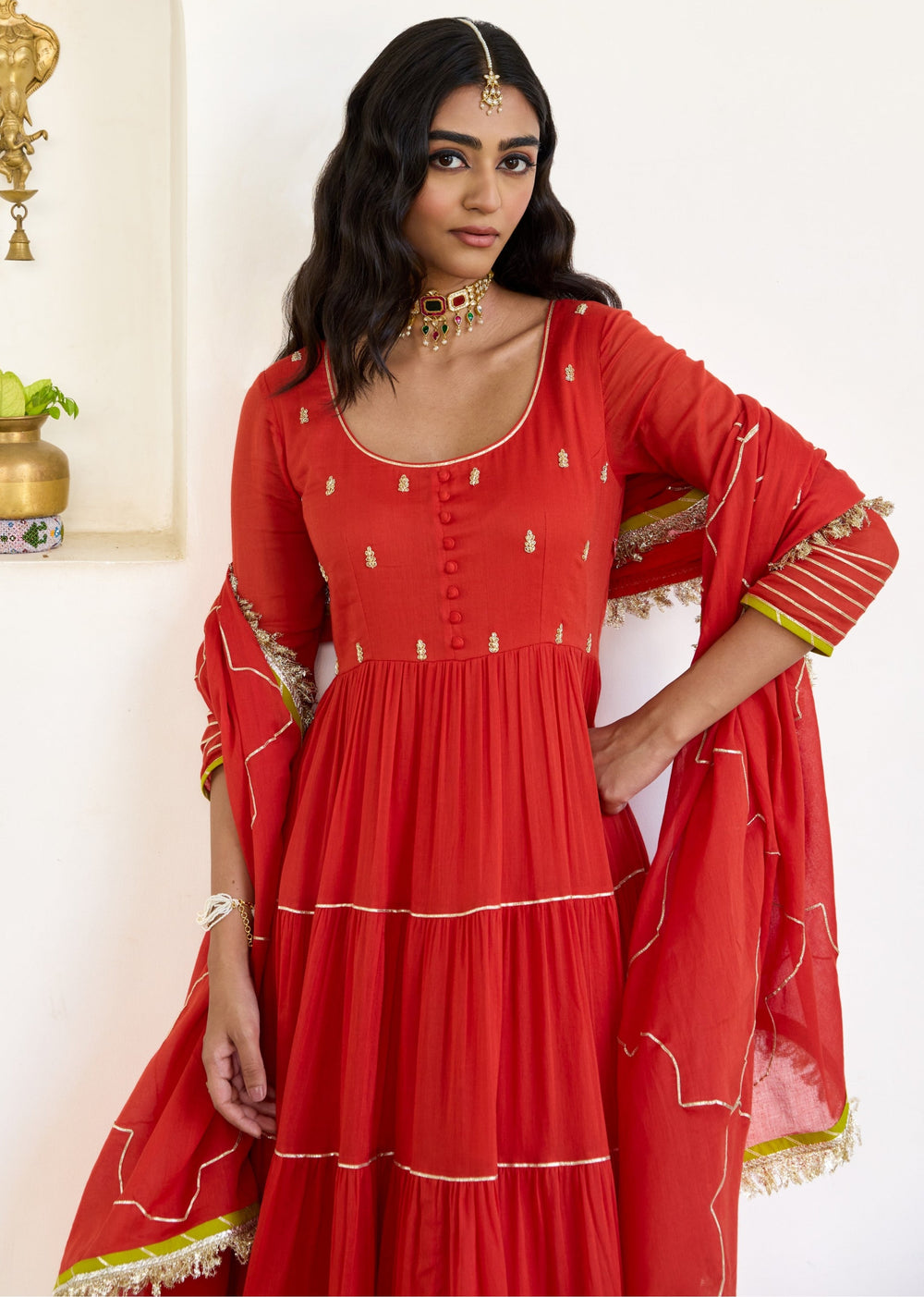 Kesar-Orange-Mulmul-Gathered-Anarkali-Set