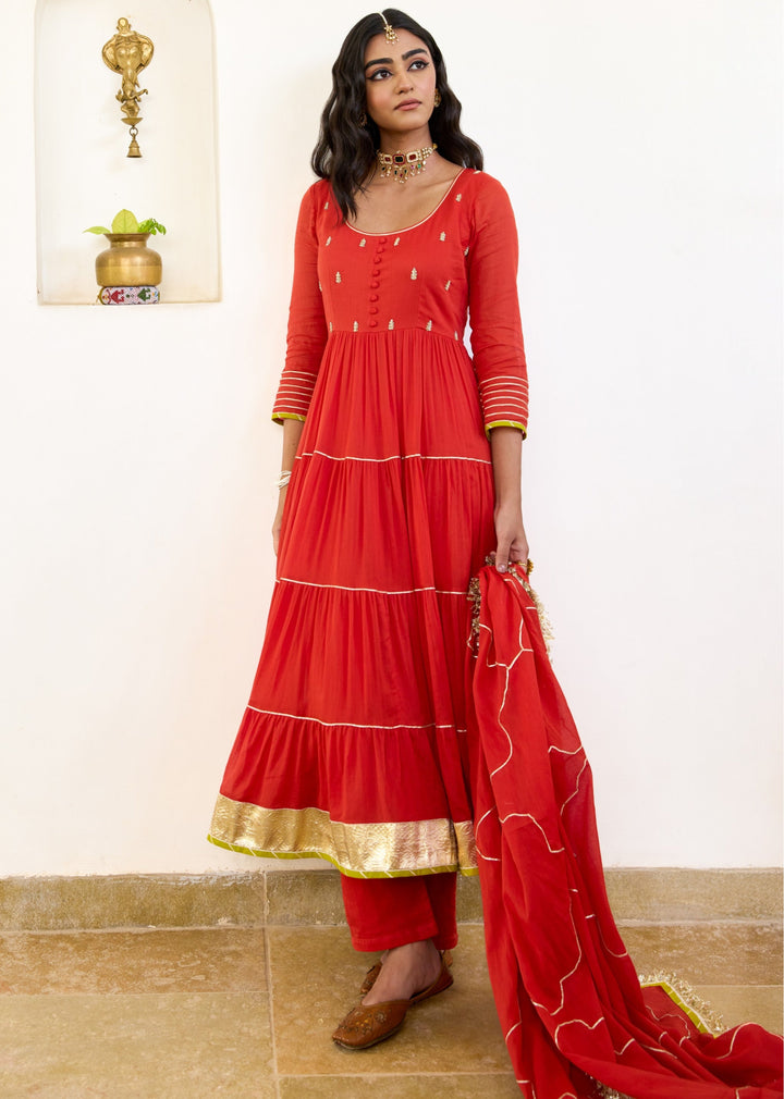 Kesar-Orange-Mulmul-Gathered-Anarkali-Set