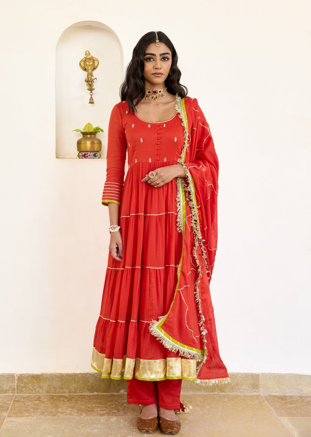 Kesar-Orange-Mulmul-Gathered-Anarkali-Set