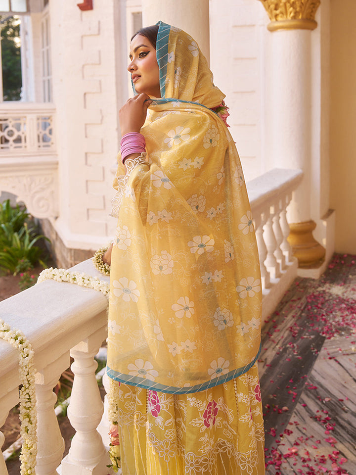 Yellow-Cotton-Floral-Embroidered-3-Piece-Kurta-Set