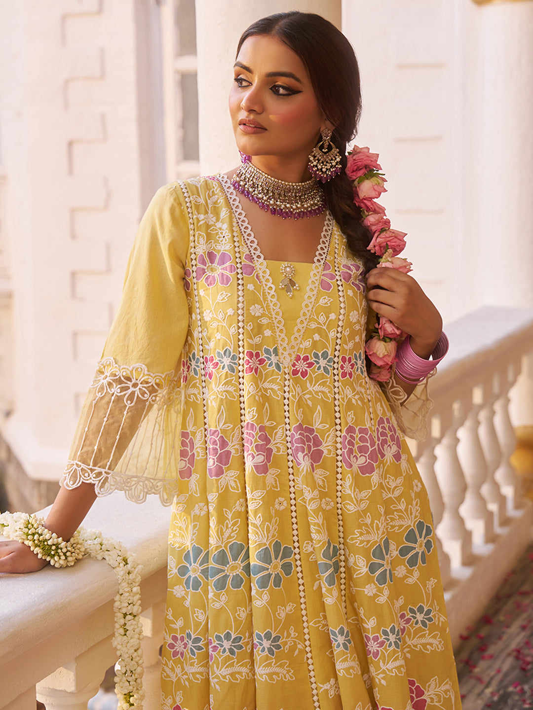 Yellow-Cotton-Floral-Embroidered-3-Piece-Kurta-Set