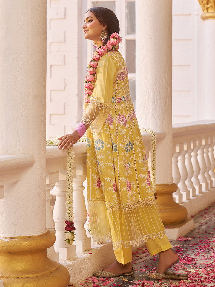Yellow-Cotton-Floral-Embroidered-3-Piece-Kurta-Set