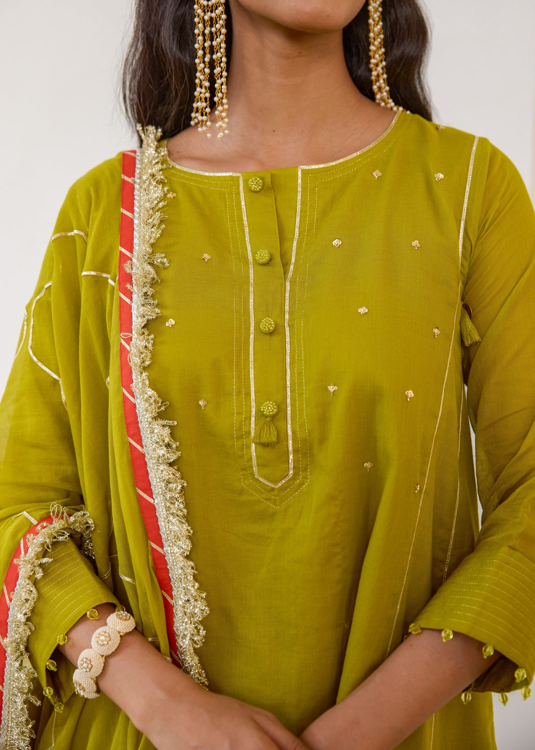 Mehndi-Green-Mulmul--Farshi-Shalwar-Set