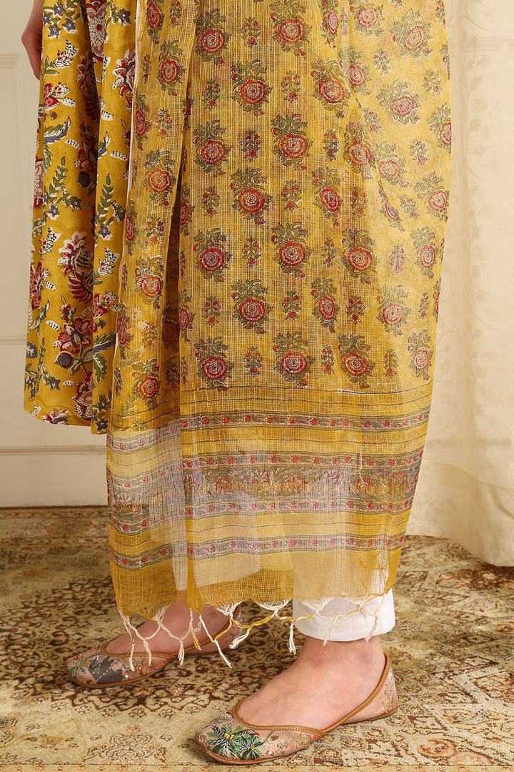 Mustard-Yellow-&-Maroon-Kota-Doria-Printed-Dupatta