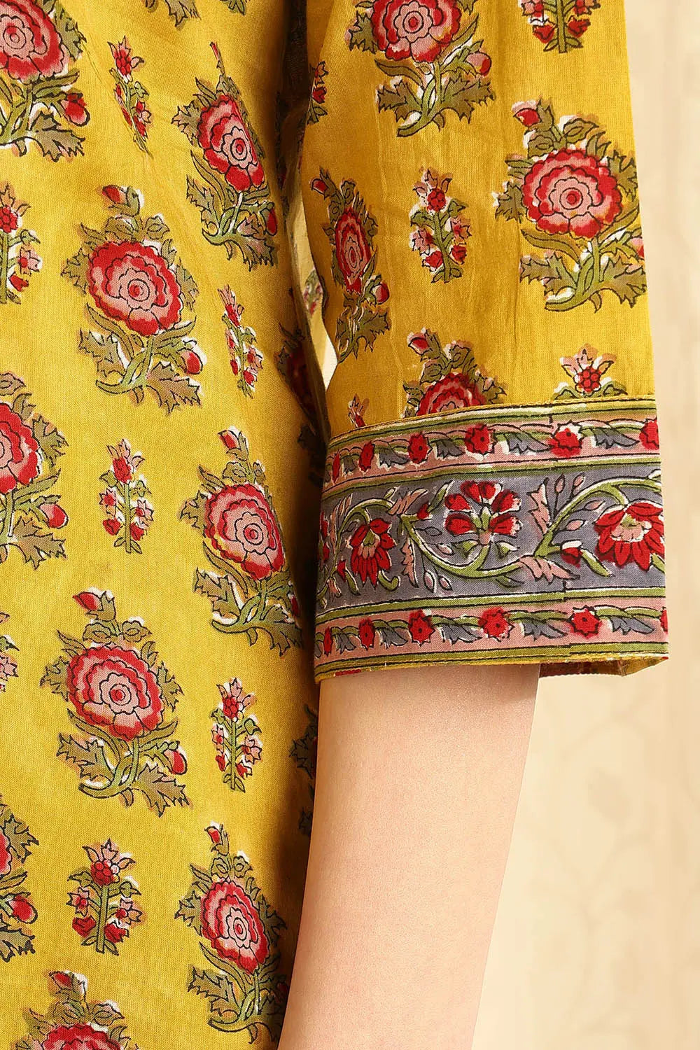 Mustard-Yellow-Cotton-Straight-Sanganeri-Kurta