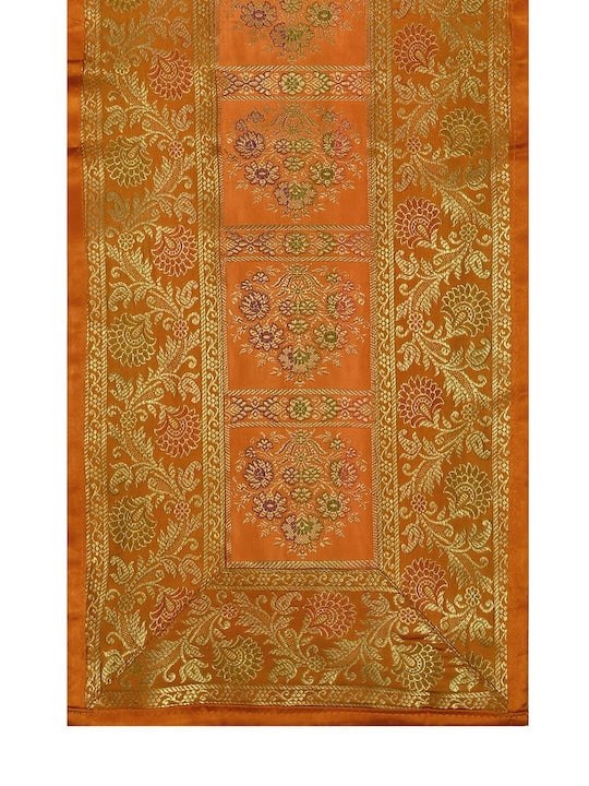 Orange-Banarasi-Brocade-Zari-Banarasi-Zari-Table-Runner