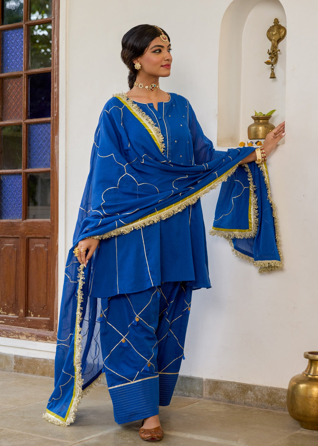 Neer Blue Anti-Fit Farshi Shalwar Set