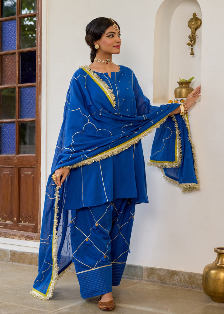 Neer Blue Anti-Fit Farshi Shalwar Set