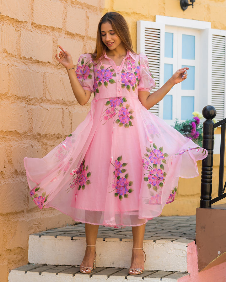 Pink-Organza-Hand-Painted-Shirt-Maxi-Dress