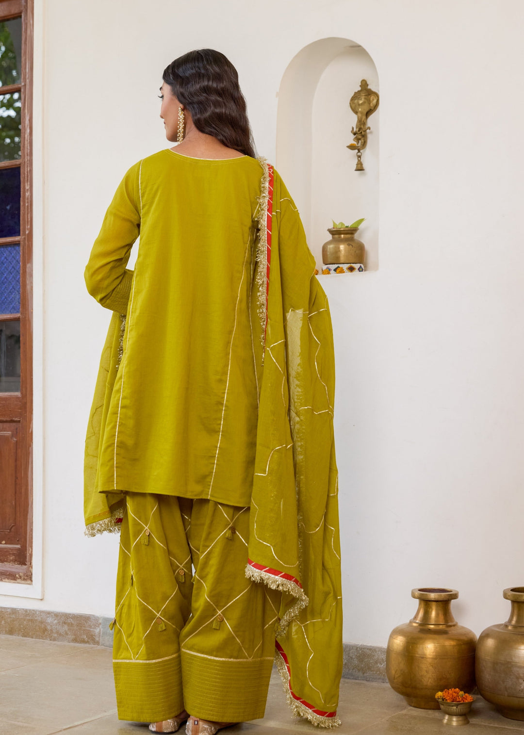 Mehndi-Green-Mulmul--Farshi-Shalwar-Set