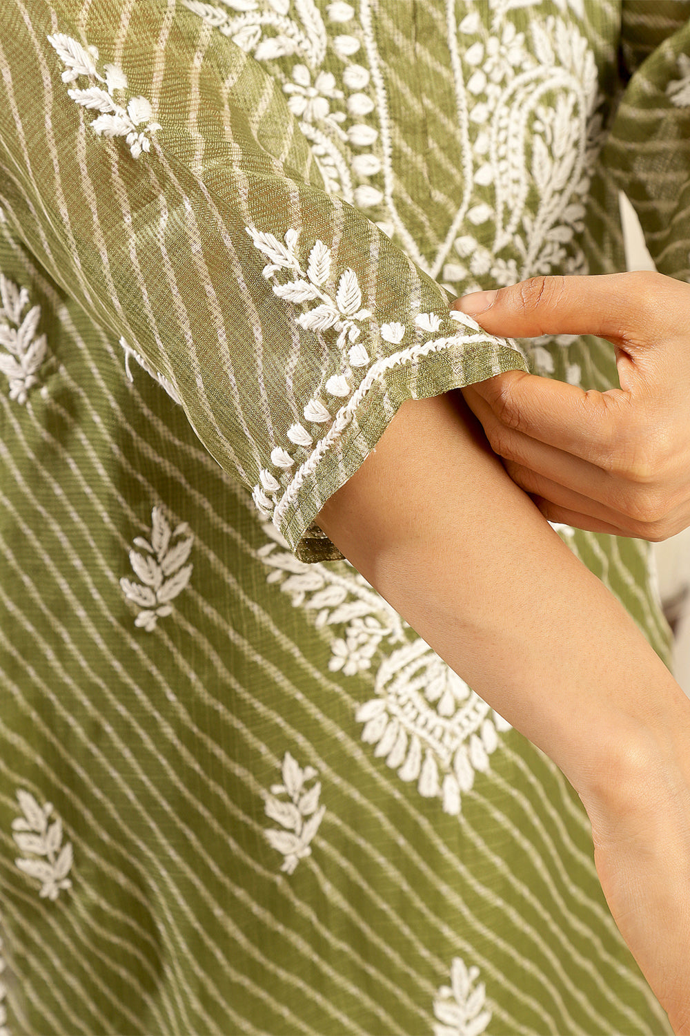 Green-Kota-Doria-Chikankari-Kurta-With-Slip