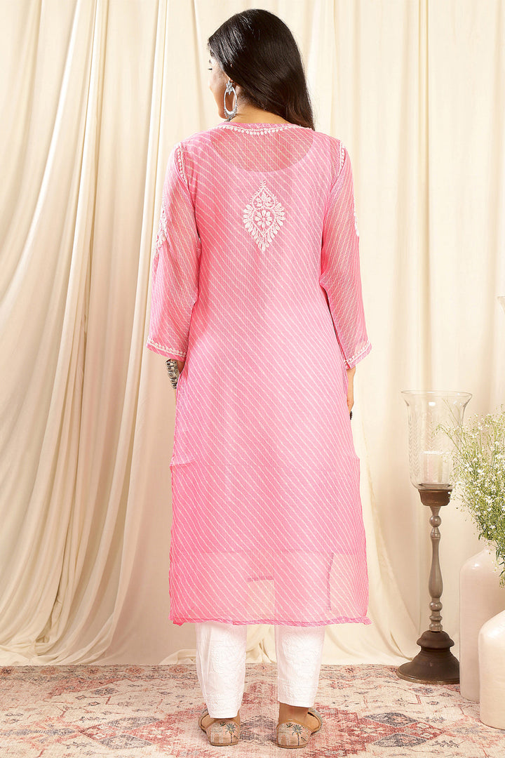 Pink-Kota-Doria-Chikankari-Kurta-With-Slip