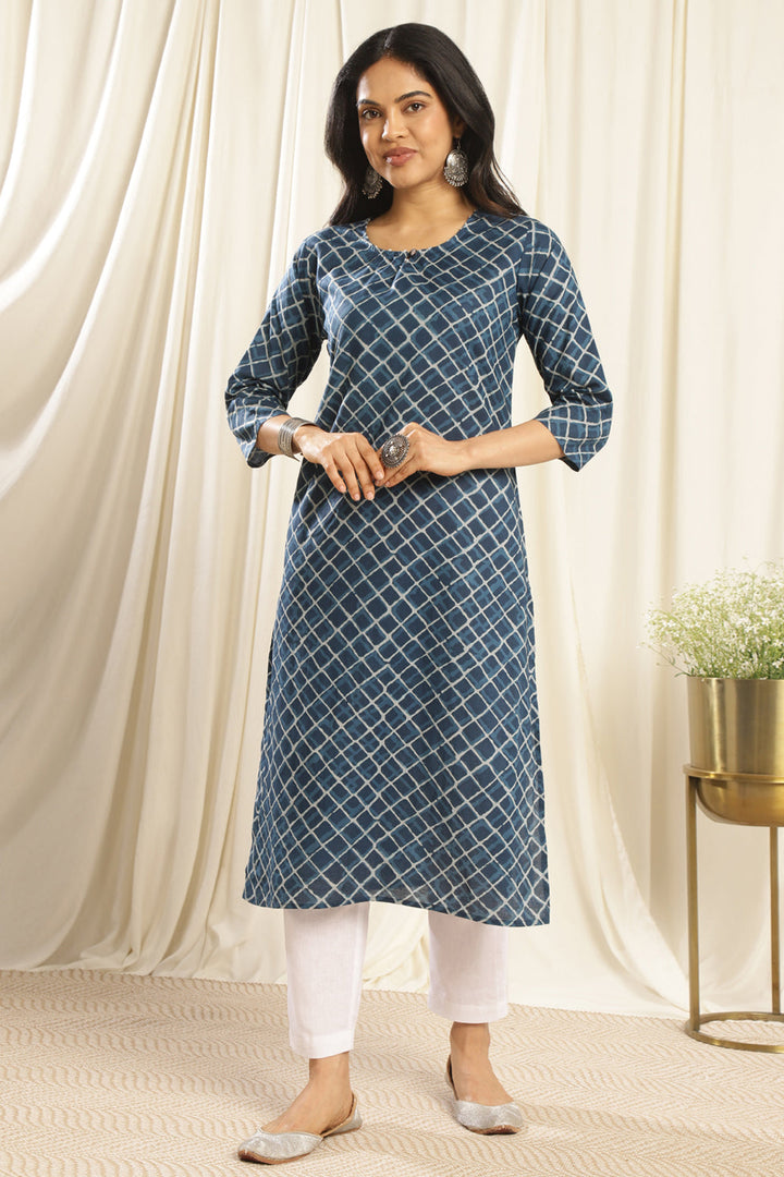 Navy-Blue-Cotton-Printed-Kurta