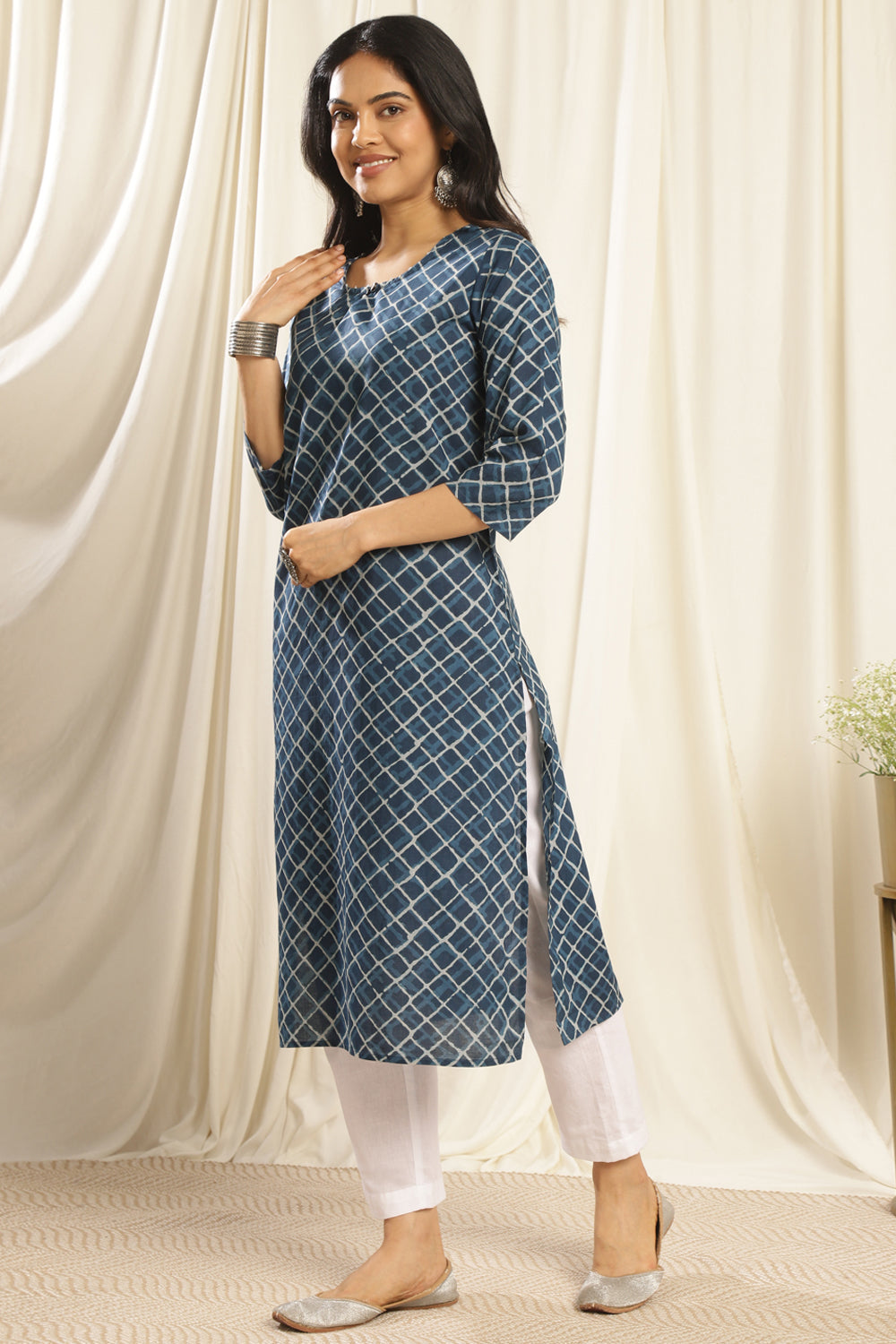 Navy-Blue-Cotton-Printed-Kurta