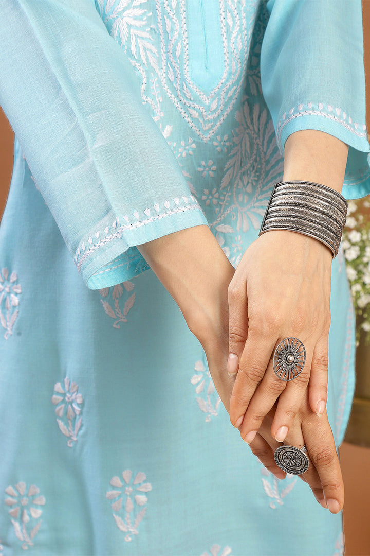 Blue-Modal-Embroidered-Chikankari-Solid-Kurta