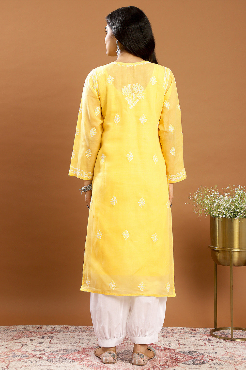 Yellow-Cotton-Chikankari-Kurta-With-Slip