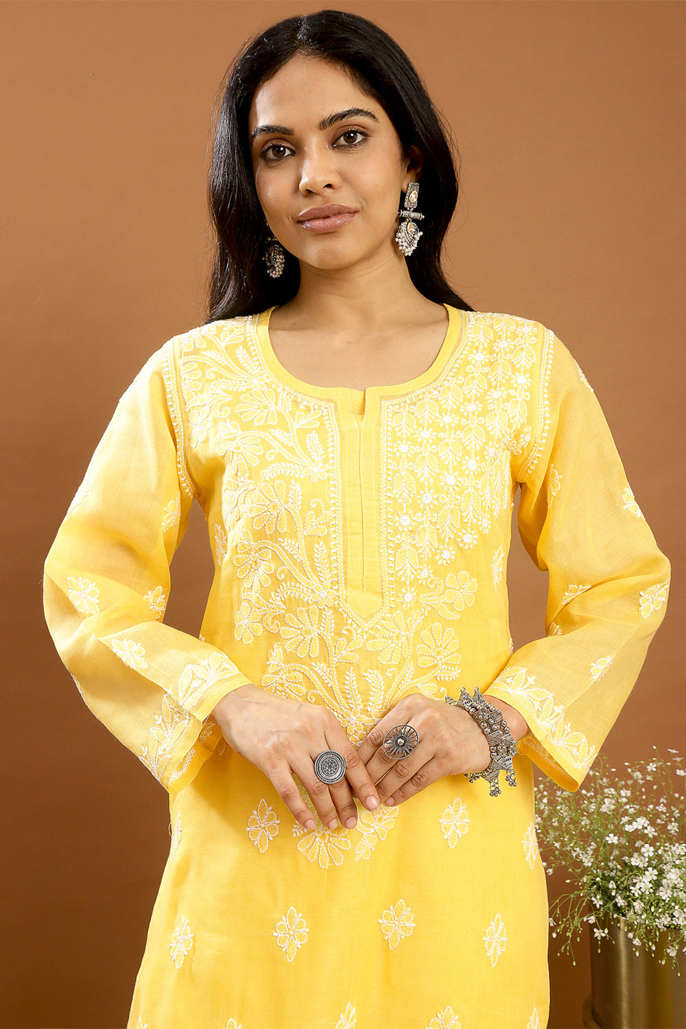 Yellow-Cotton-Chikankari-Kurta-With-Slip