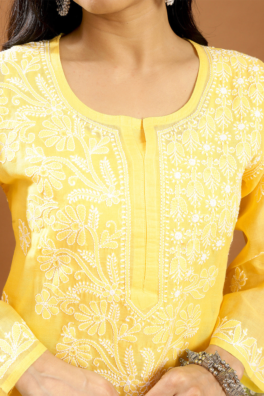 Yellow-Cotton-Chikankari-Kurta-With-Slip