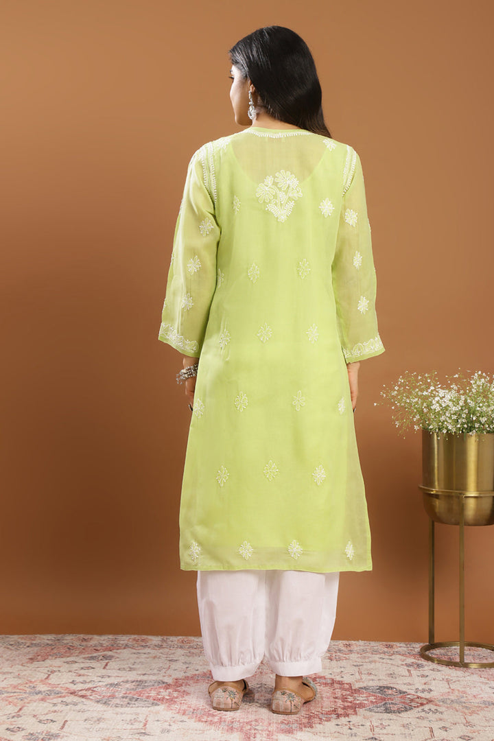 Green-Cotton-Chikankari-Kurta-With-Slip