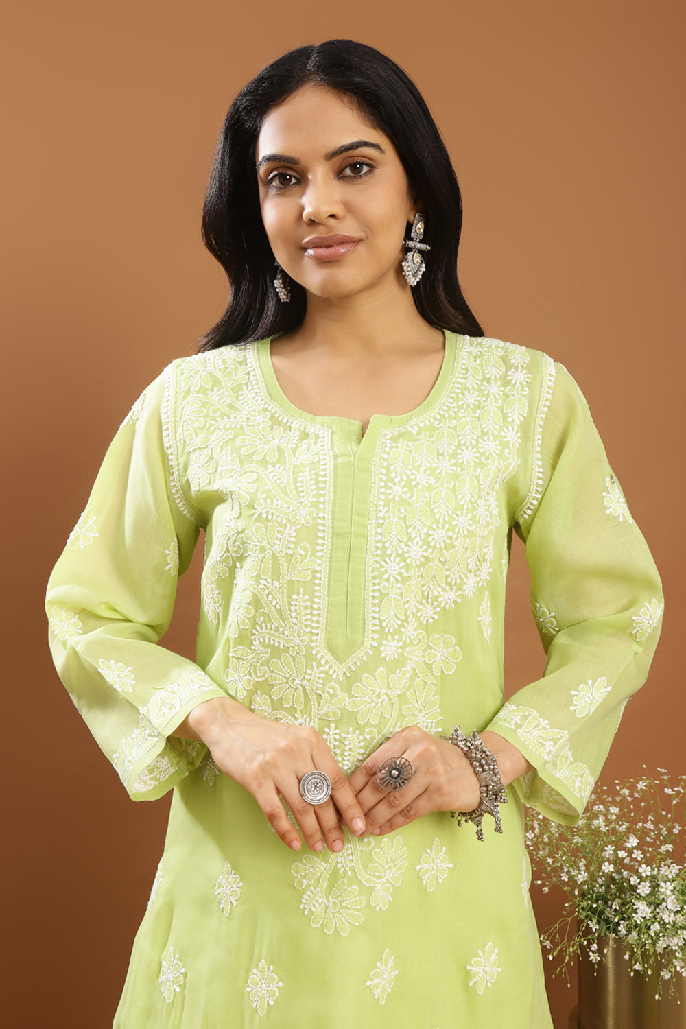 Green-Cotton-Chikankari-Kurta-With-Slip