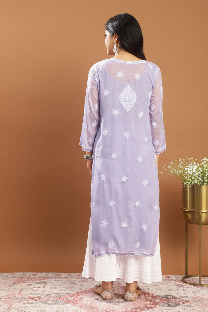 Lavender-Mul-Cotton-Chikankari-Designer-Kurta-With-Slip