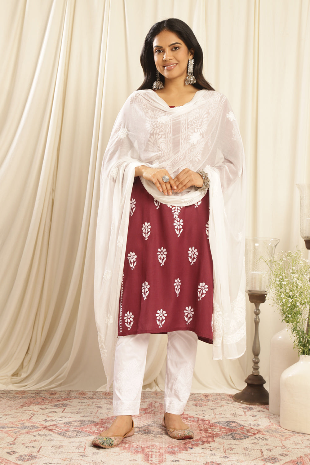 Maroon-Modal-Chikankari-Kurta