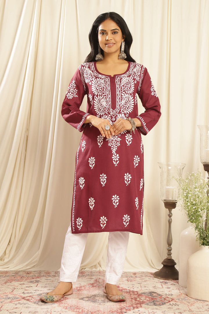 Maroon-Modal-Chikankari-Kurta